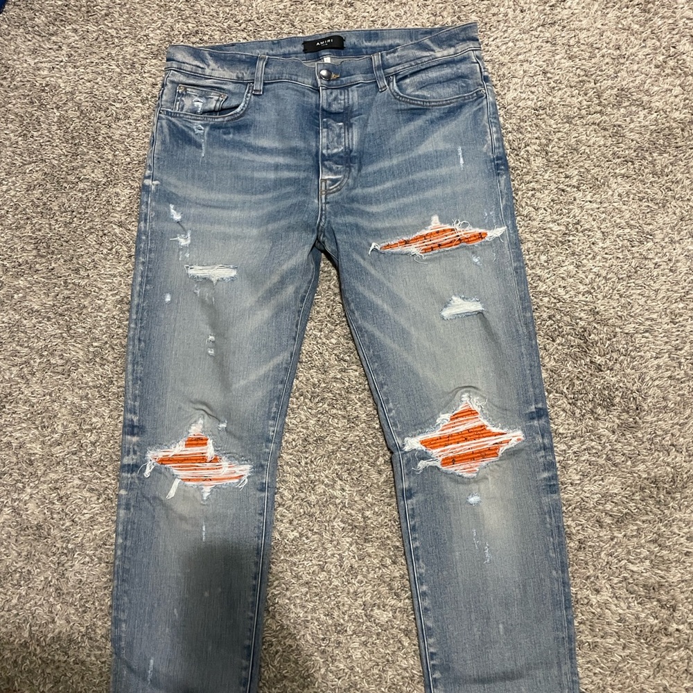 AMIRI AUTHENTIC  Light Blue Distressed Skinny Jeans